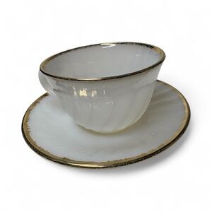 Fire King Anchor Hocking Swirl White with Gold Trim Cup & Saucer